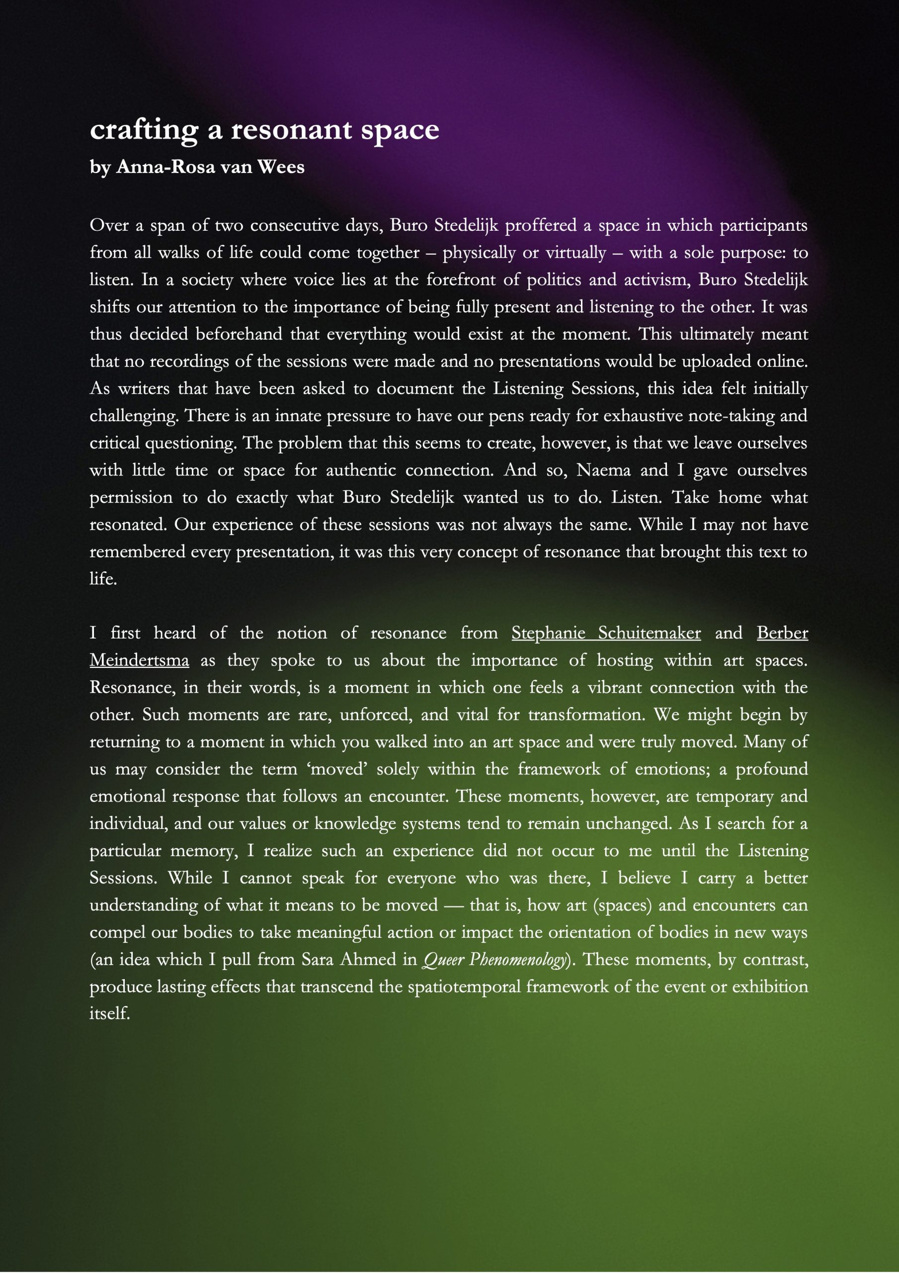 From Listening to Reflecting: Thoughts on ‘Manifestation #1: Listening Sessions’