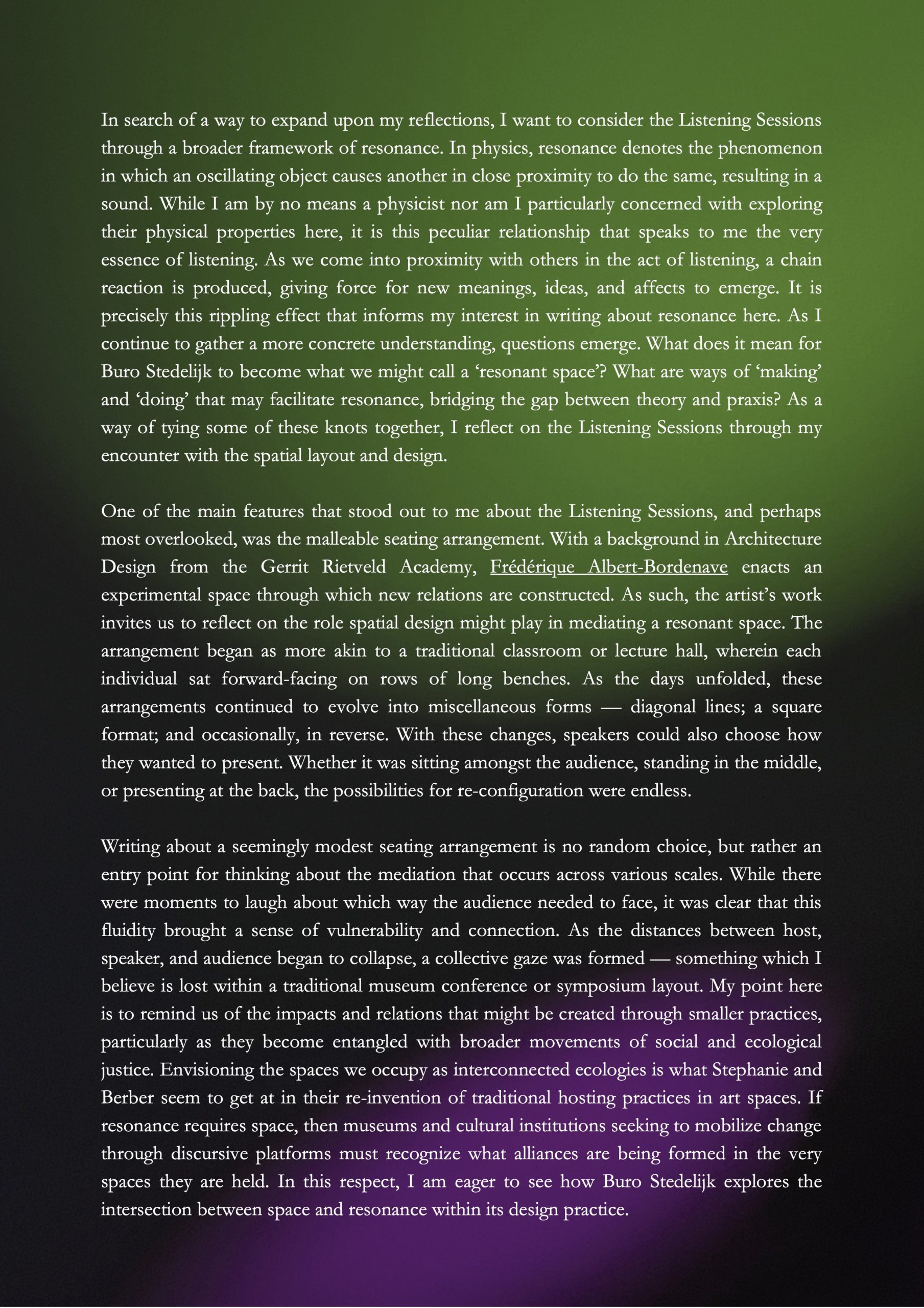 From Listening to Reflecting: Thoughts on ‘Manifestation #1: Listening Sessions’